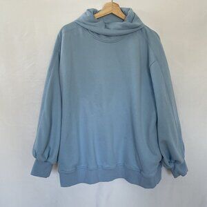 Anrabess Light Blue Oversized Pullover Sweatshirt With Cowl Neck & Ribbed Cuffs